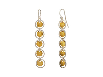 GURHAN, GURHAN Lush Sterling Silver Long Drop Earrings, 7mm Round Flakes, Gold Accents