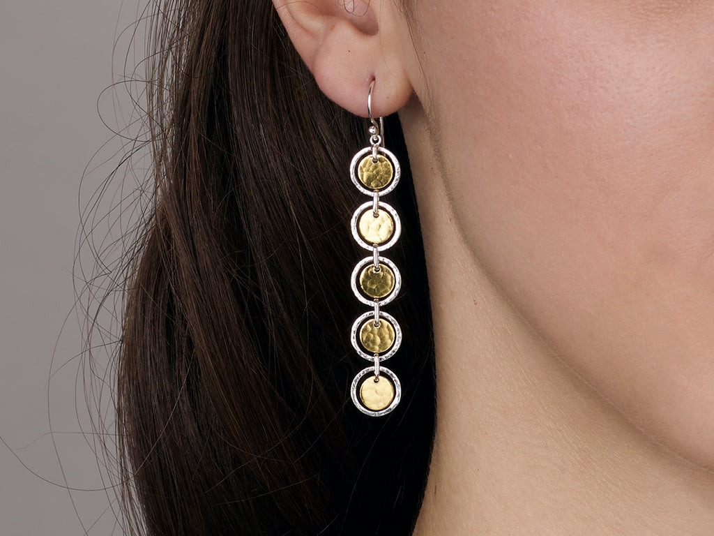 GURHAN, GURHAN Lush Sterling Silver Long Drop Earrings, 7mm Round Flakes, Gold Accents