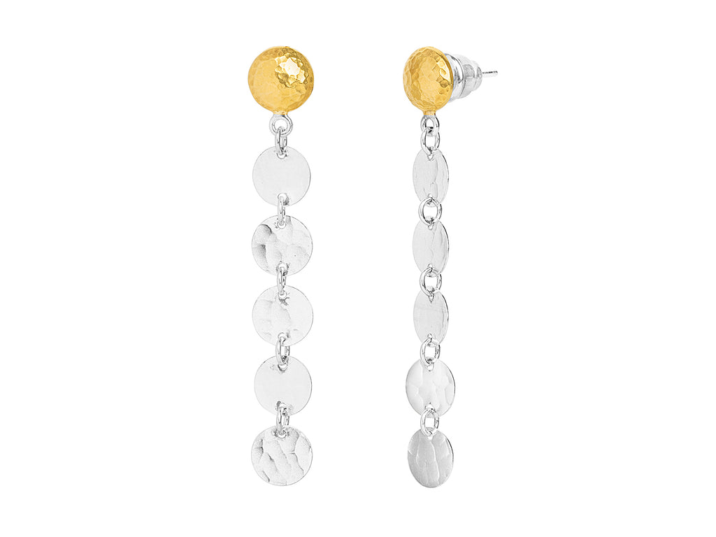 GURHAN, GURHAN Lush Sterling Silver Long Drop Earrings, 7mm Round Flakes, Gold Accents