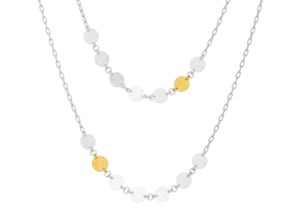 GURHAN, GURHAN Lush Sterling Silver Station Long Necklace, 7mm Flakes, Gold Accents