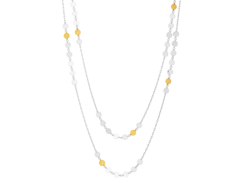 GURHAN, GURHAN Lush Sterling Silver Station Long Necklace, 7mm Flakes, Gold Accents