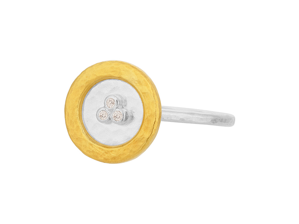 GURHAN, GURHAN Lush Sterling Silver Diamond Cocktail Ring, 12.5mm Round, Gold Accents