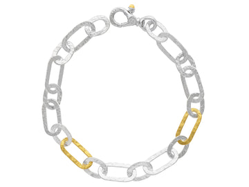 GURHAN, GURHAN Mango Sterling Silver Chain Link Bracelet, Flat Oval Links, Gold Accents