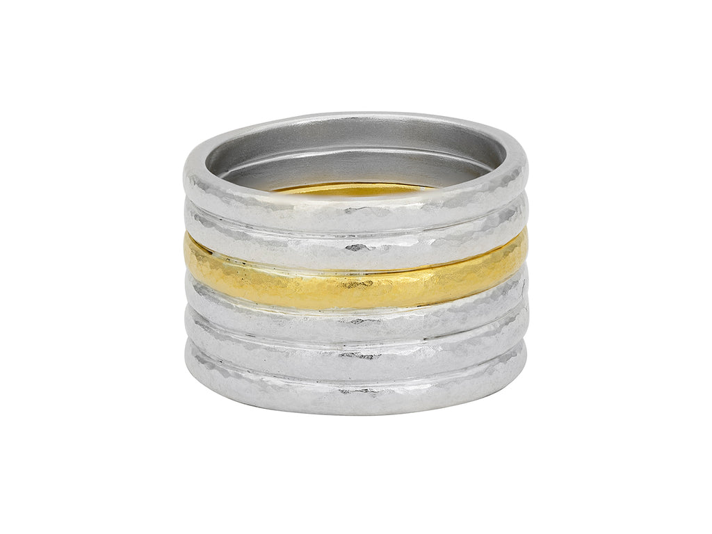 GURHAN, GURHAN Mango Sterling Silver Band Ring, 5 Layer Stacked, Gold Accents