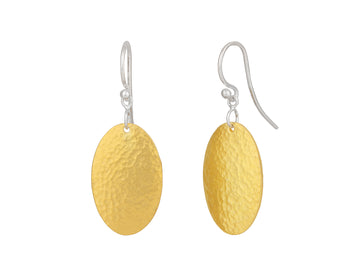 GURHAN, GURHAN Mango Sterling Silver Single Drop Earrings, 23mm Long Oval on Wire Hook, Gold Accents