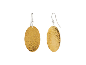 GURHAN, GURHAN Mango Sterling Silver Single Drop Earrings, 32mm Long Oval on Wire Hook, Gold Accents