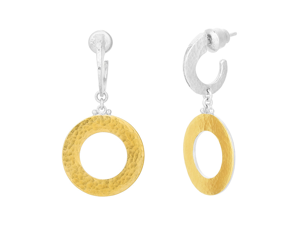 GURHAN, GURHAN Mango Sterling Silver Single Drop Earrings, Round Link on Small Post Hoop, Gold Accents