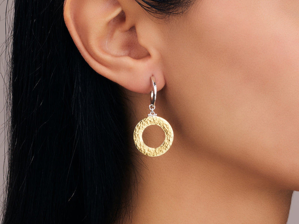 GURHAN, GURHAN Mango Sterling Silver Single Drop Earrings, Round Link on Small Post Hoop, Gold Accents