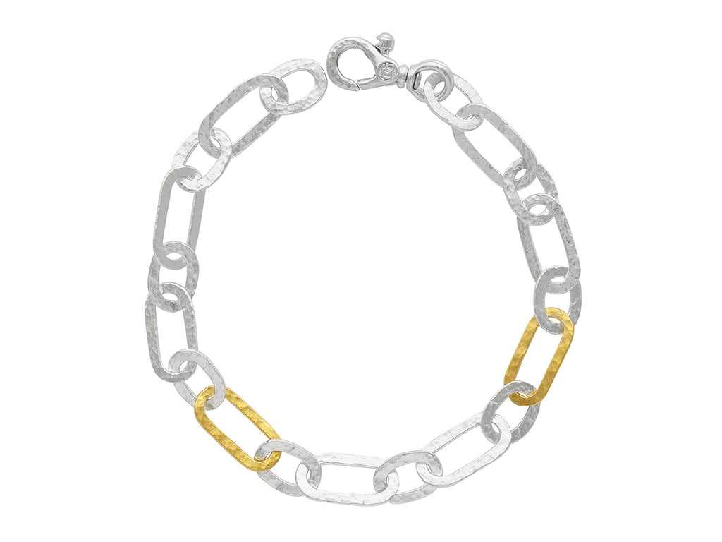 GURHAN, GURHAN Mango Sterling Silver Chain Link Bracelet, Flat Oval Links, Gold Accents