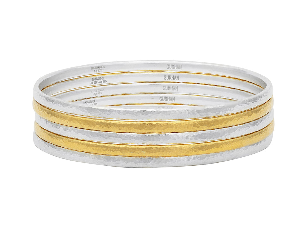 GURHAN, GURHAN Mango Sterling Silver Bangle Bracelet, 5-Layer Stacked, Gold Accents