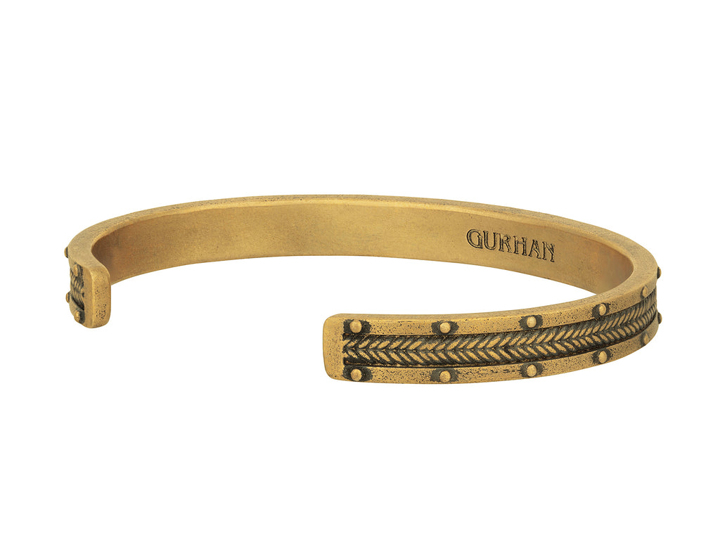 GURHAN, GURHAN Mens Brass Cuff Bracelet, Rivet and Chevron, 7mm Wide