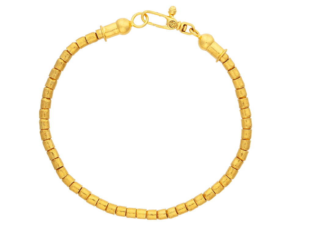 GURHAN, GURHAN Mens Gold Beaded Single-Strand Bracelet, 3.5mm Hammered Beads, 8.5" Long