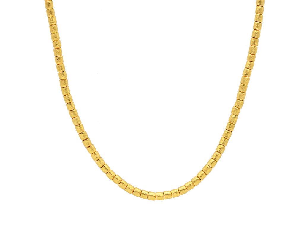 GURHAN, GURHAN Mens Gold Single-Strand Beaded Long Necklace, 3.5mm Hammered Beads, 24" Long