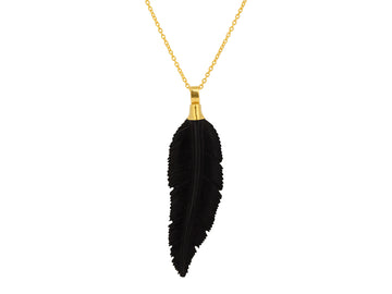 GURHAN, GURHAN Mens Gold Ebony Pendant Necklace, 62x19mm Feather