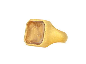 GURHAN, GURHAN Mens Gold Crystal Intaglio Cocktail Ring, 18mm Rectangle, Unicorn