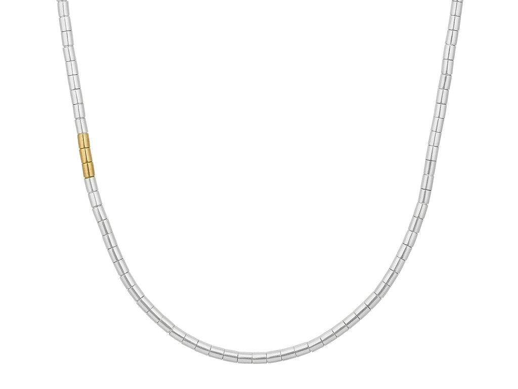 GURHAN, GURHAN Mens Sterling Silver Single-Strand Beaded Short Necklace, Small Tube Beads, Triple Brass Station