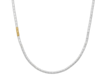 GURHAN, GURHAN Mens Sterling Silver Single-Strand Beaded Short Necklace, Small Tube Beads, Triple Brass Station