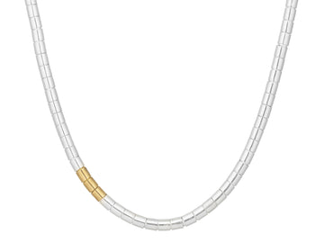 GURHAN, GURHAN Mens Sterling Silver Single-Strand Beaded Short Necklace, 5mm Smooth Beads, Brass Accents