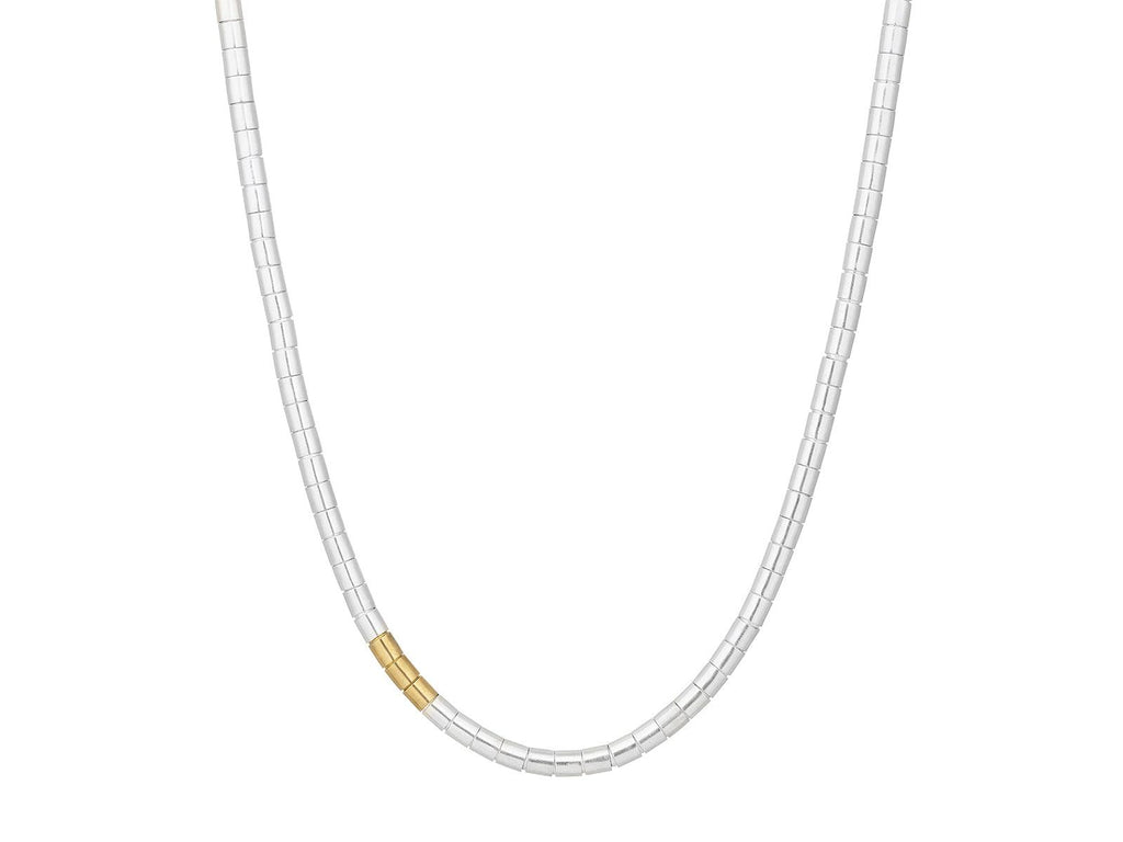 GURHAN, GURHAN Mens Sterling Silver Single-Strand Beaded Short Necklace, 5mm Smooth Beads, Brass Accents