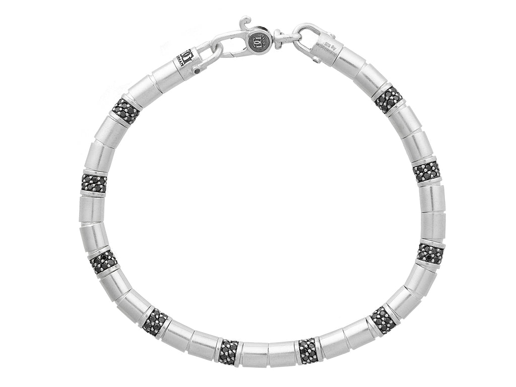 GURHAN, GURHAN Mens Sterling Silver Black Diamond Beaded Single-Strand Bracelet, Large Tube Beads with Pave Stations