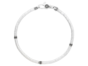 GURHAN, GURHAN Mens Sterling Silver Black Diamond Beaded Single-Strand Bracelet, Small Tube Beads, 3 Pave Stations