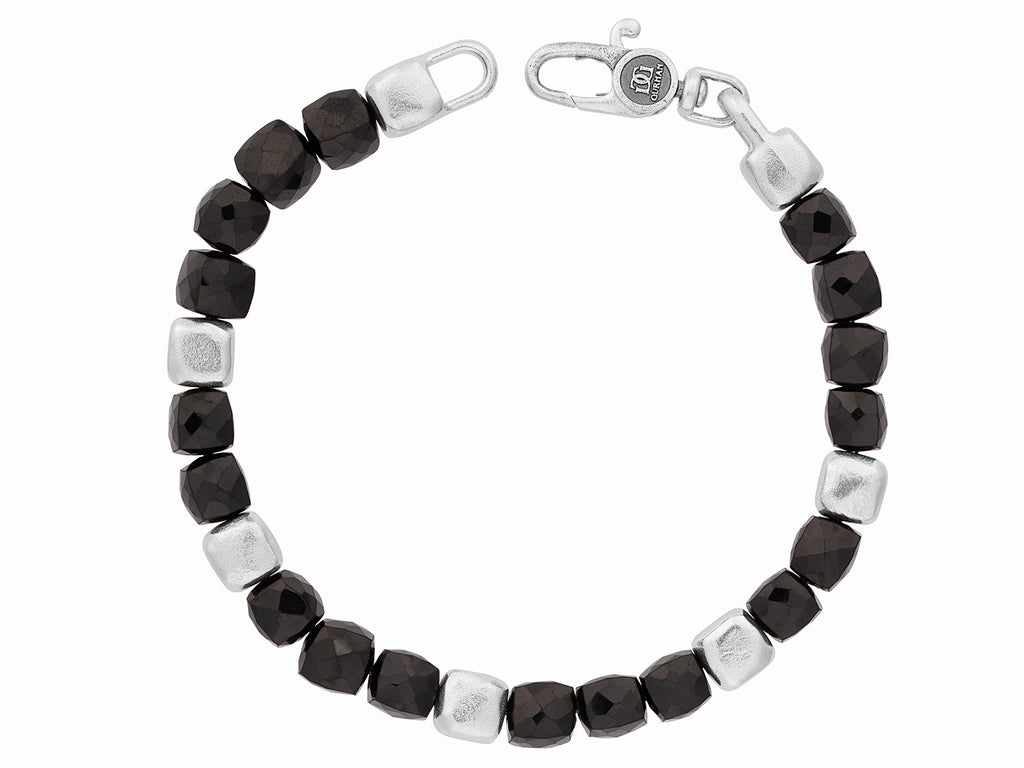 GURHAN, GURHAN Mens Sterling Silver Spinel Beaded Single-Strand Bracelet, Faceted Cubes, Gold Accents