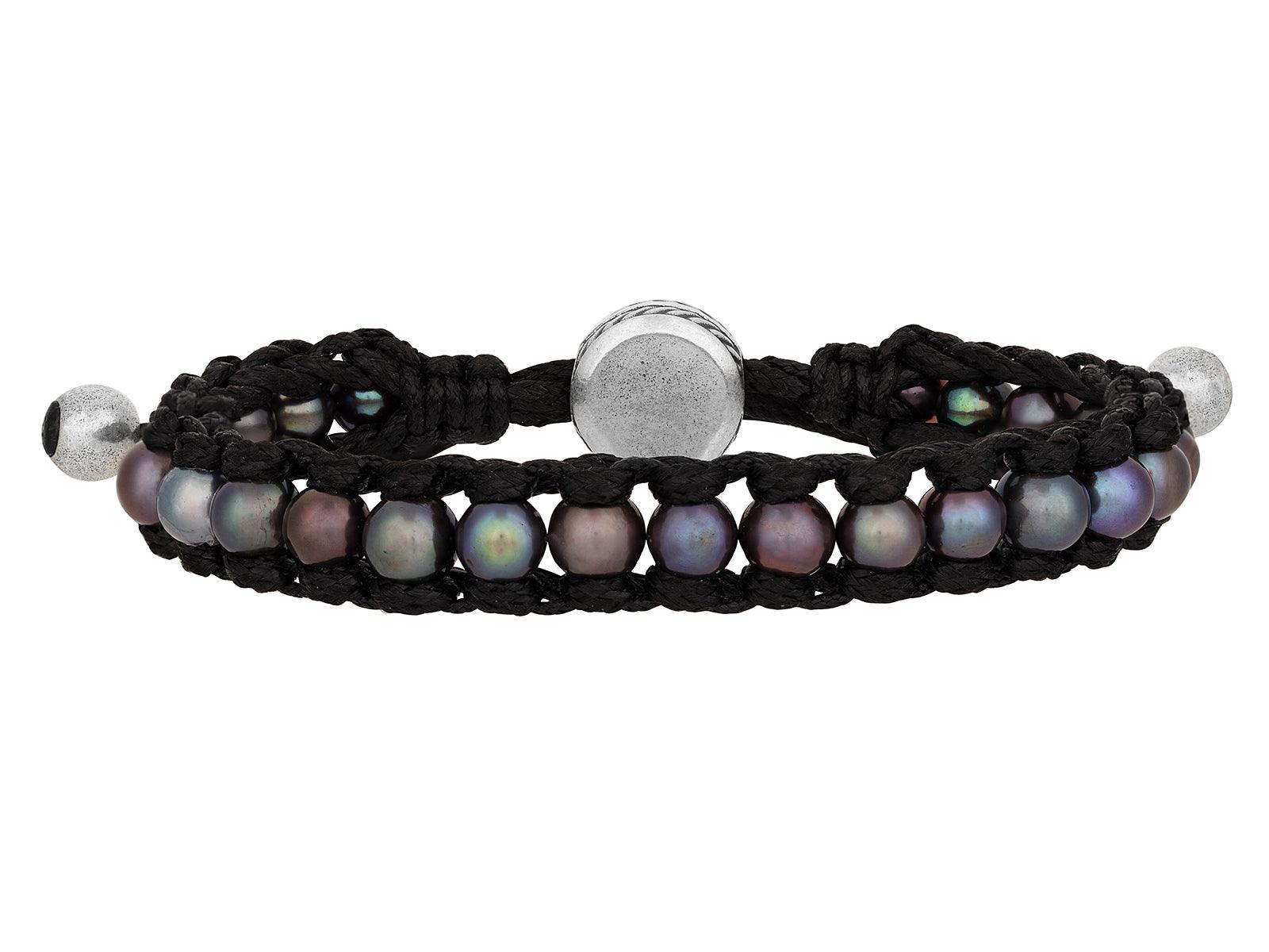 GURHAN, GURHAN Mens Sterling Silver Pearl Beaded Single-Strand Bracelet, 7mm Beads, Adjustable Cord