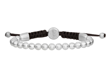 GURHAN, GURHAN Mens Sterling Silver Beaded Single-Strand Bracelet, 6mm Hammered Balls, Adjustable Cord