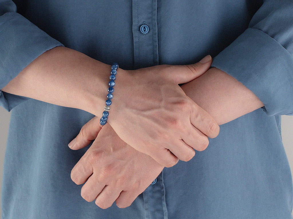 GURHAN, GURHAN Mens Sterling Silver Kyanite Beaded Single-Strand Bracelet, 8mm Beads, Adjustable Cord