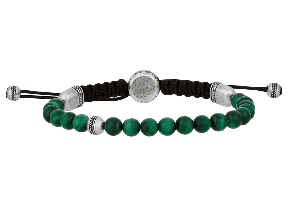 GURHAN, GURHAN Mens Sterling Silver Malachite Beaded Single-Strand Bracelet, 6mm Beads, Adjustable Cord