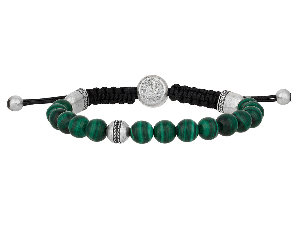 GURHAN, GURHAN Mens Sterling Silver Malachite Beaded Single-Strand Bracelet, 8mm Beads, Adjustable Cord