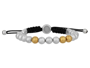 GURHAN, GURHAN Mens Sterling Silver Beaded Single-Strand Bracelet, 8mm Hammered Balls, Adjustable Cord, Gold Accents