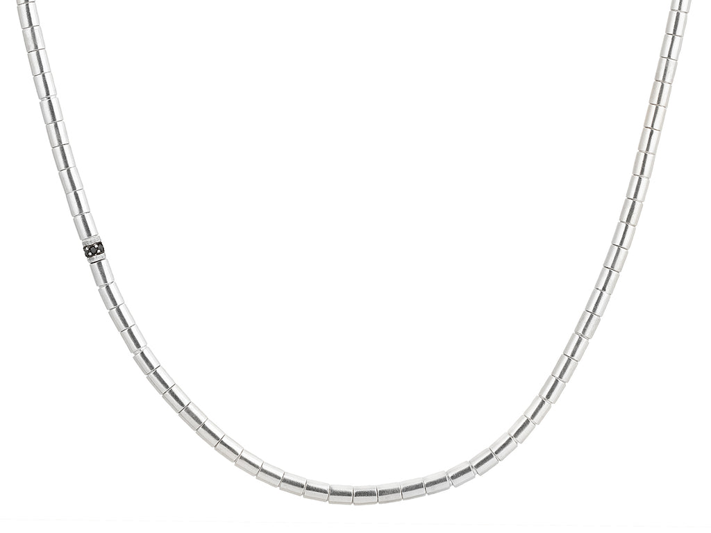 GURHAN, GURHAN Mens Sterling Silver Single-Strand Beaded Short Necklace, Small Tube Beads, Single Pave Station