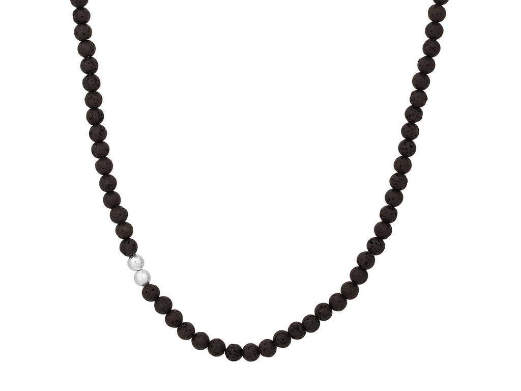 GURHAN, GURHAN Mens Sterling Silver Lava Single-Strand Beaded Short Necklace, 6mm Beads