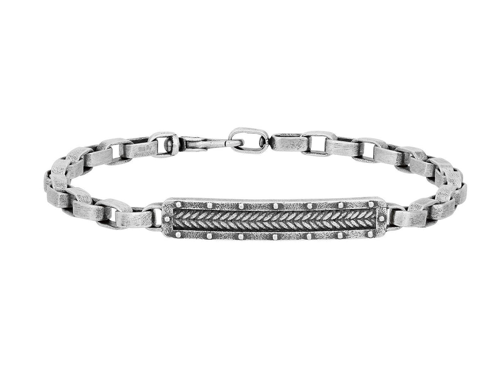 GURHAN, GURHAN Mens Sterling Silver ID Link Bracelet, Small Oval Links, Chevron Tag