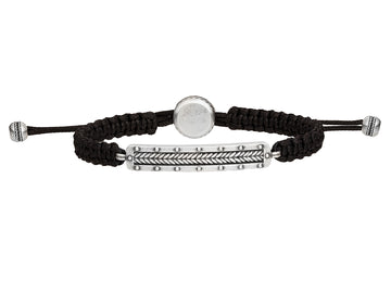 GURHAN, GURHAN Mens Sterling Silver ID Single-Strand Bracelet, Chevron on Adjustable Woven Cord