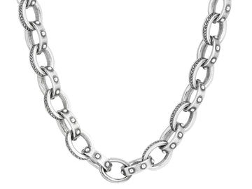 GURHAN, GURHAN Mens Sterling Silver Link Short Necklace, Large Chevron Oval Links