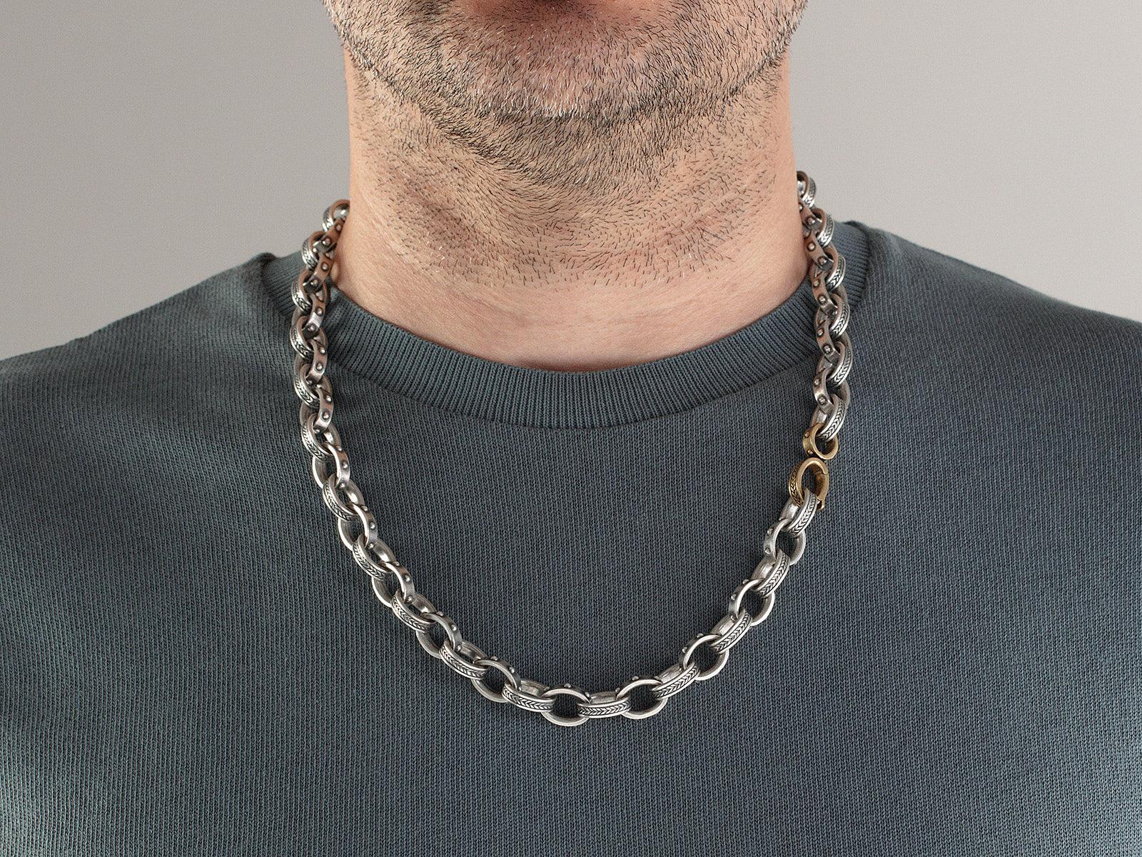 GURHAN Mens Sterling Silver Layering Chain Necklace, Rectangle Links