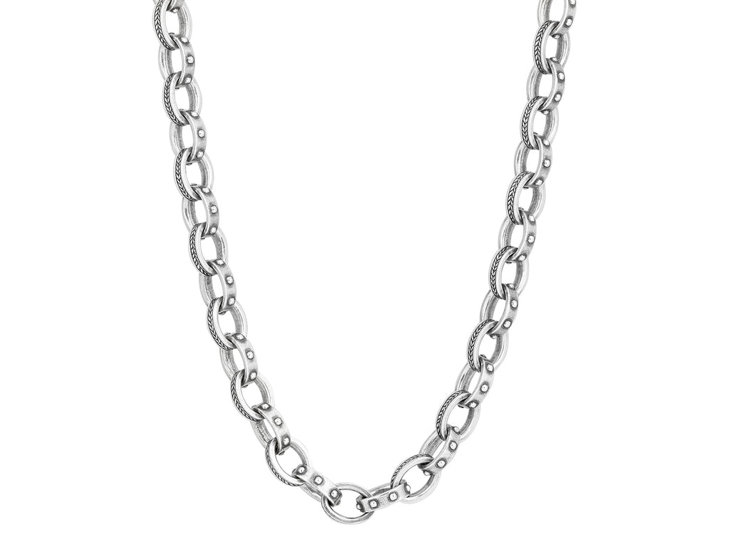 GURHAN, GURHAN Mens Sterling Silver Link Short Necklace, Large Chevron Oval Links