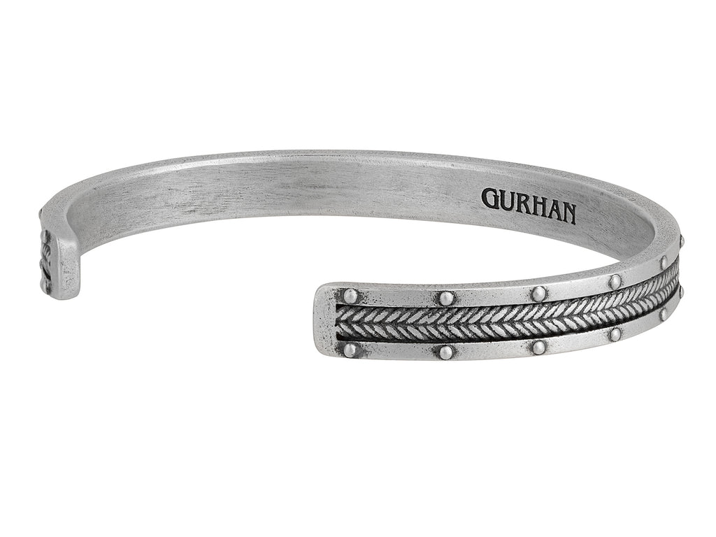 GURHAN, GURHAN Mens Sterling Silver Cuff Bracelet, Rivet and Chevron, 7mm Wide