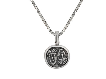 GURHAN, GURHAN Mens Sterling Silver Coin Pendant Necklace, 27x18mm Round Greek Figure