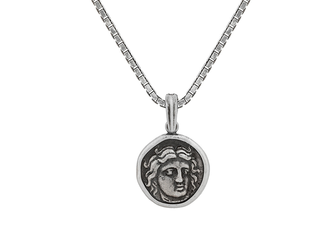 GURHAN, GURHAN Mens Sterling Silver Coin Pendant Necklace, 29x18mm Round Greek Figure