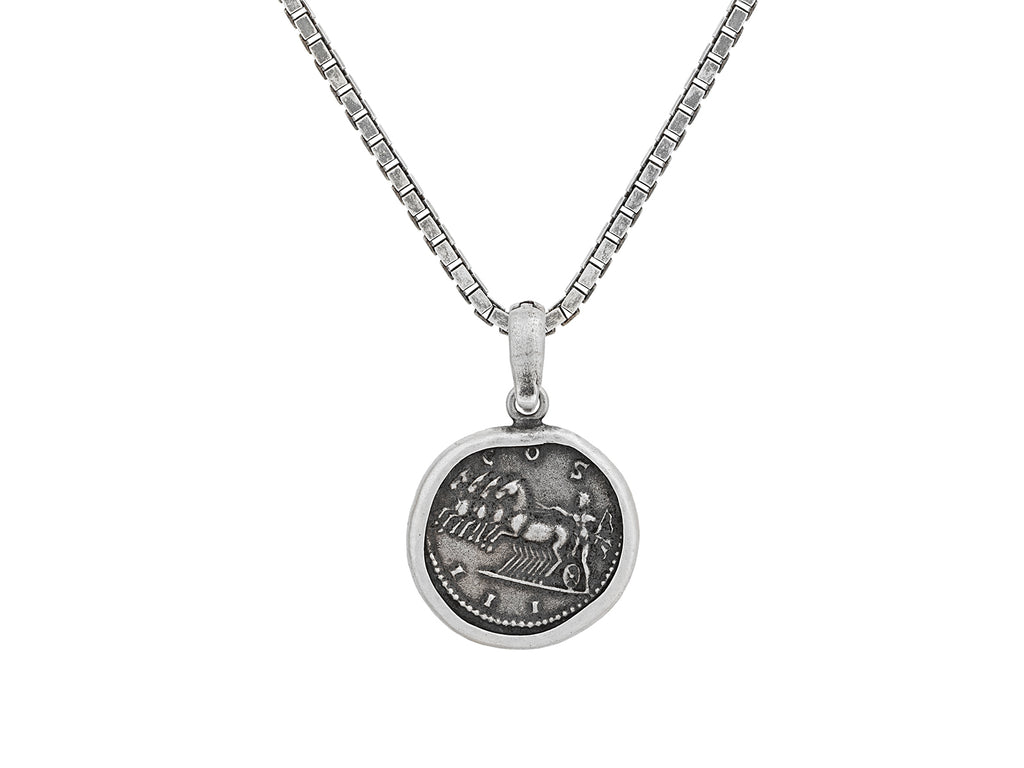 GURHAN, GURHAN Mens Sterling Silver Coin Pendant Necklace, 29x18mm Round Greek Figure