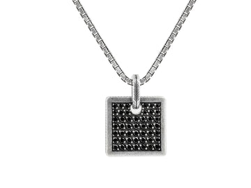 GURHAN, GURHAN Mens Sterling Silver Black Diamond Pendant Necklace, 25x18mm Rectangle