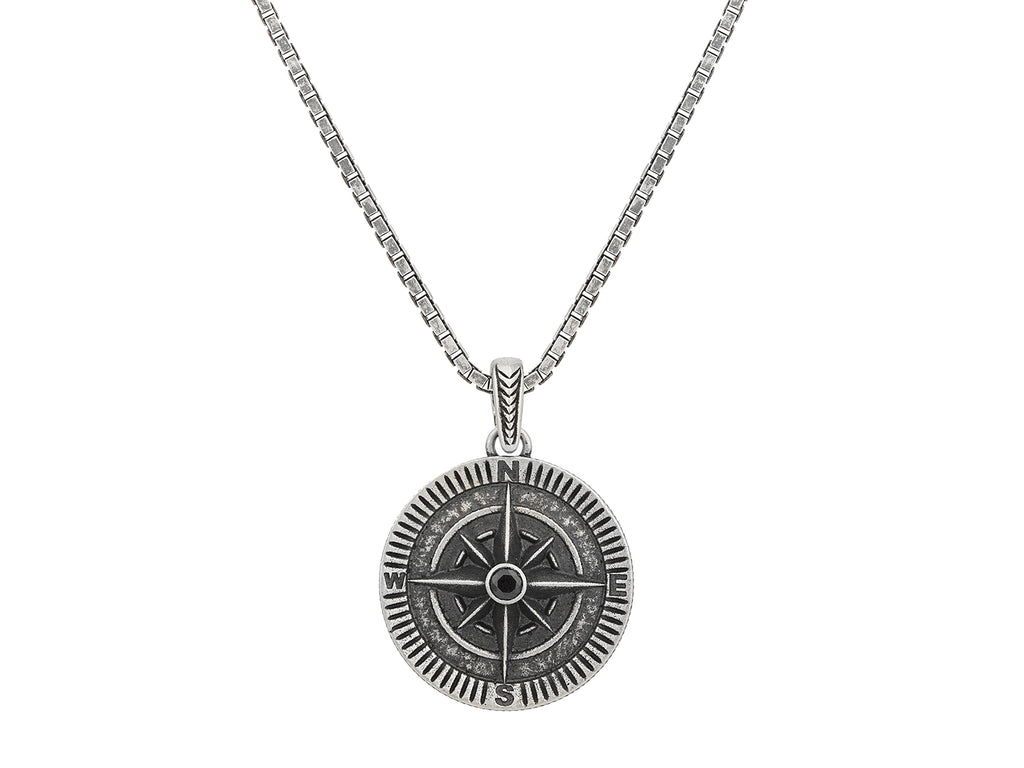 GURHAN, GURHAN Mens Sterling Silver Pendant Necklace, Compass