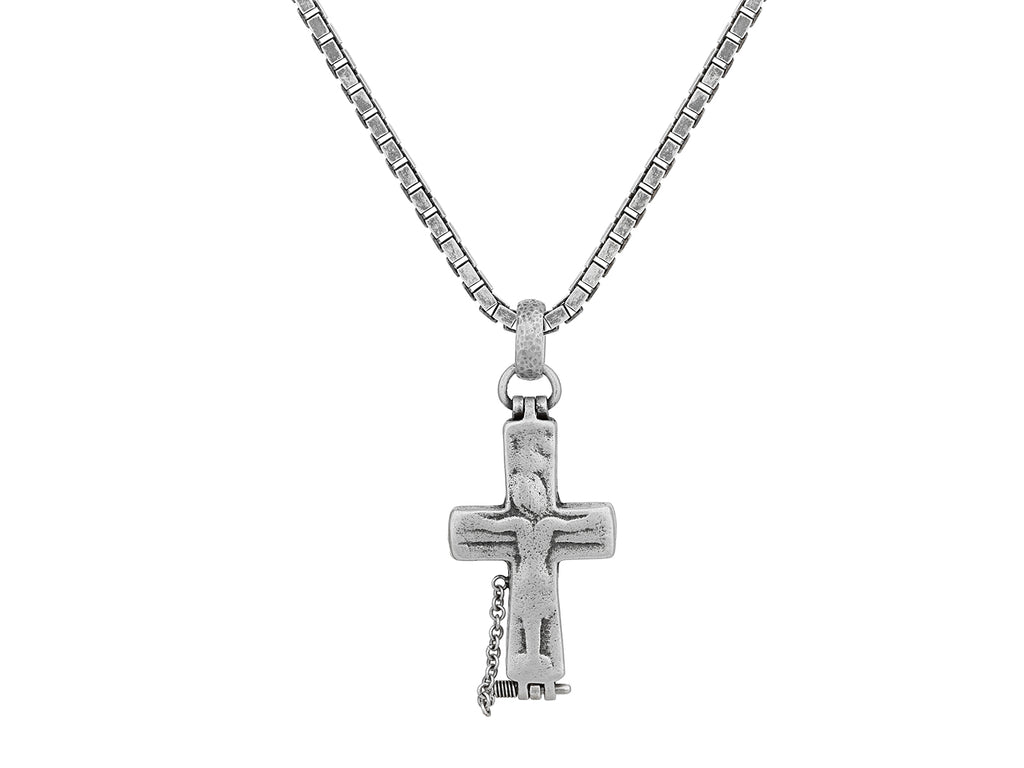 GURHAN, GURHAN Mens Sterling Silver Pendant Necklace, Figure on Cross