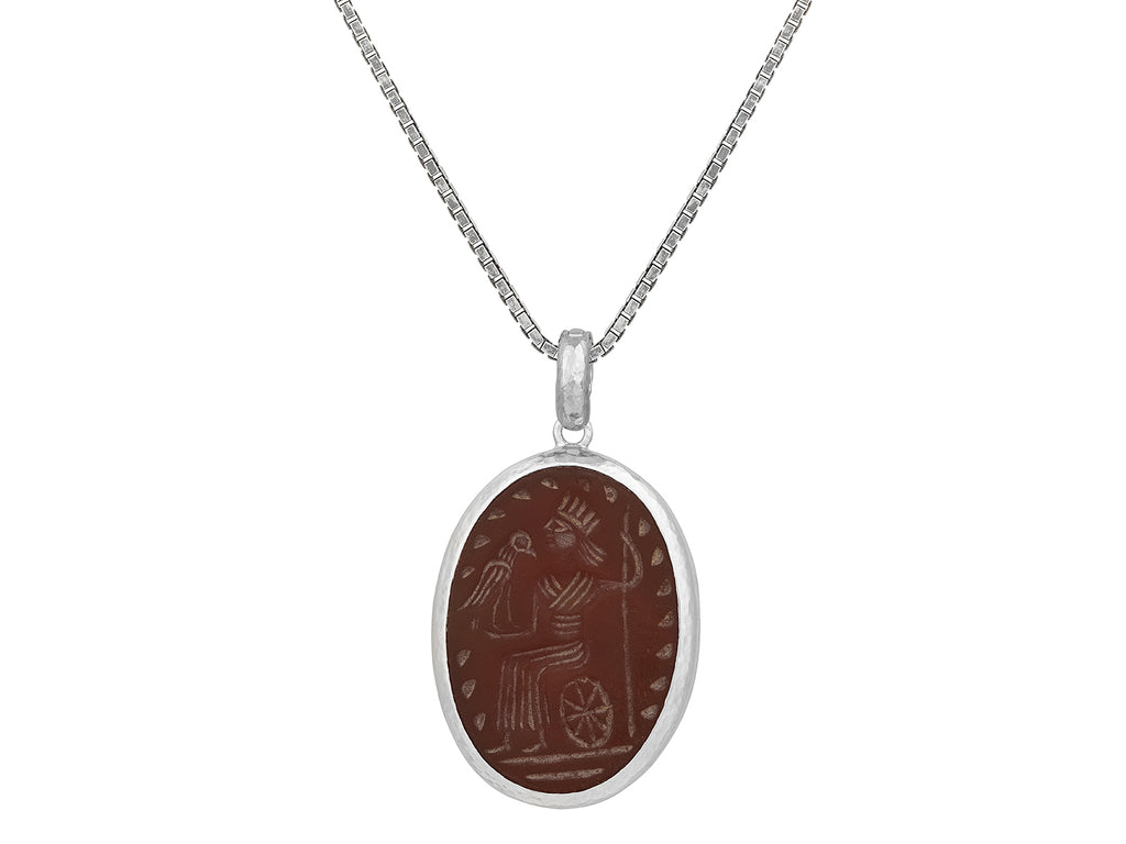 GURHAN, GURHAN Mens Sterling Silver Carnelian Intaglio Pendant Necklace, 40x30mm Oval, Carved Roman King