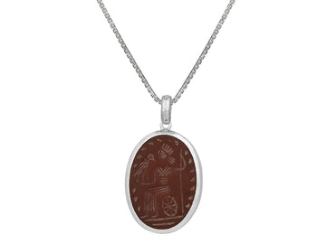 GURHAN, GURHAN Mens Sterling Silver Carnelian Intaglio Pendant Necklace, 40x30mm Oval, Carved Roman King