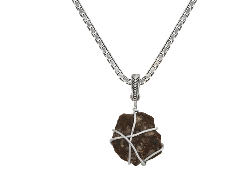 GURHAN, GURHAN Mens Sterling Silver Lunar Meteorite Pendant Necklace, 19x16mm Rough Stone