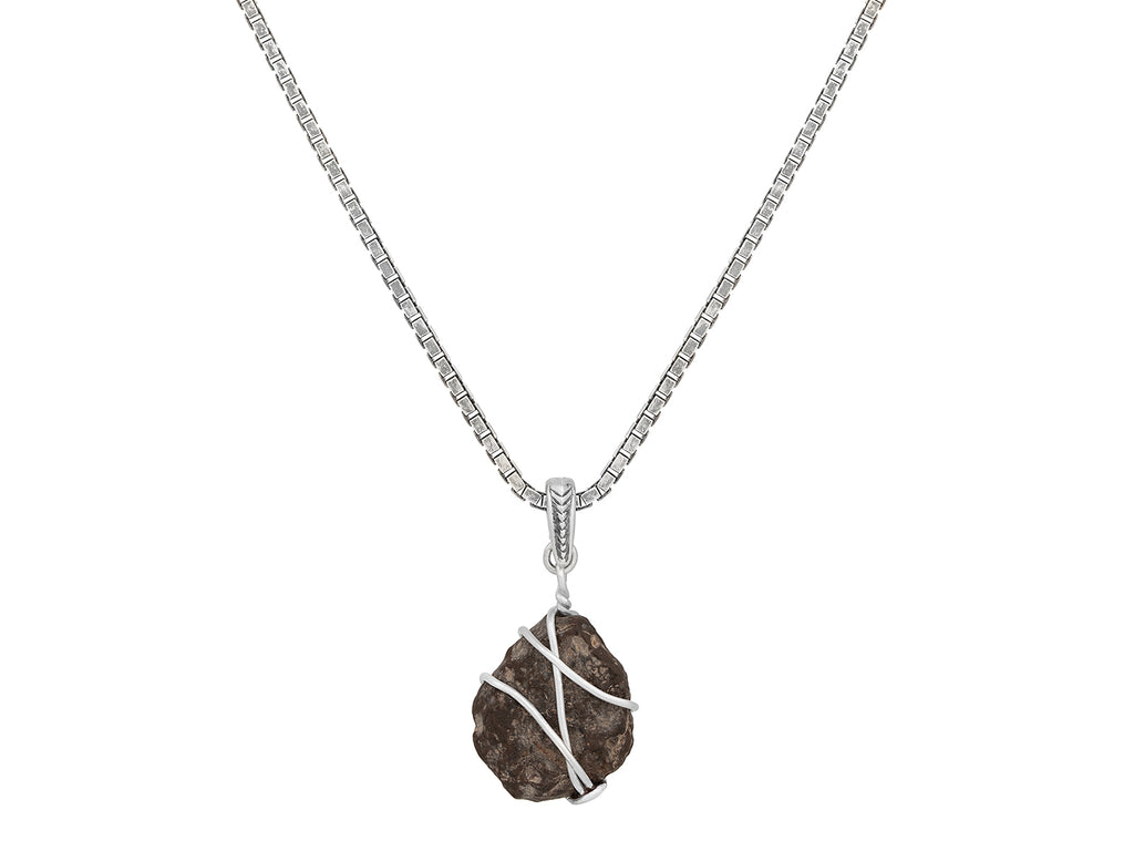 GURHAN, GURHAN Mens Sterling Silver Lunar Meteorite Pendant Necklace, 19x17mm Amorphous Rough Cut Stone